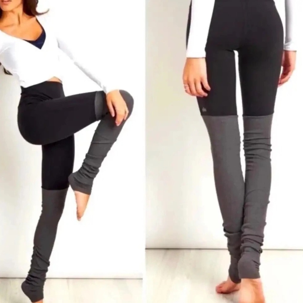 Alo Yoga Goddess Rib Leggings XS Black + Grey Two-Tone Ribbed High Waist